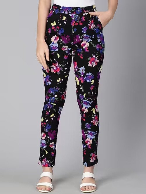 Black floral printed jeggings